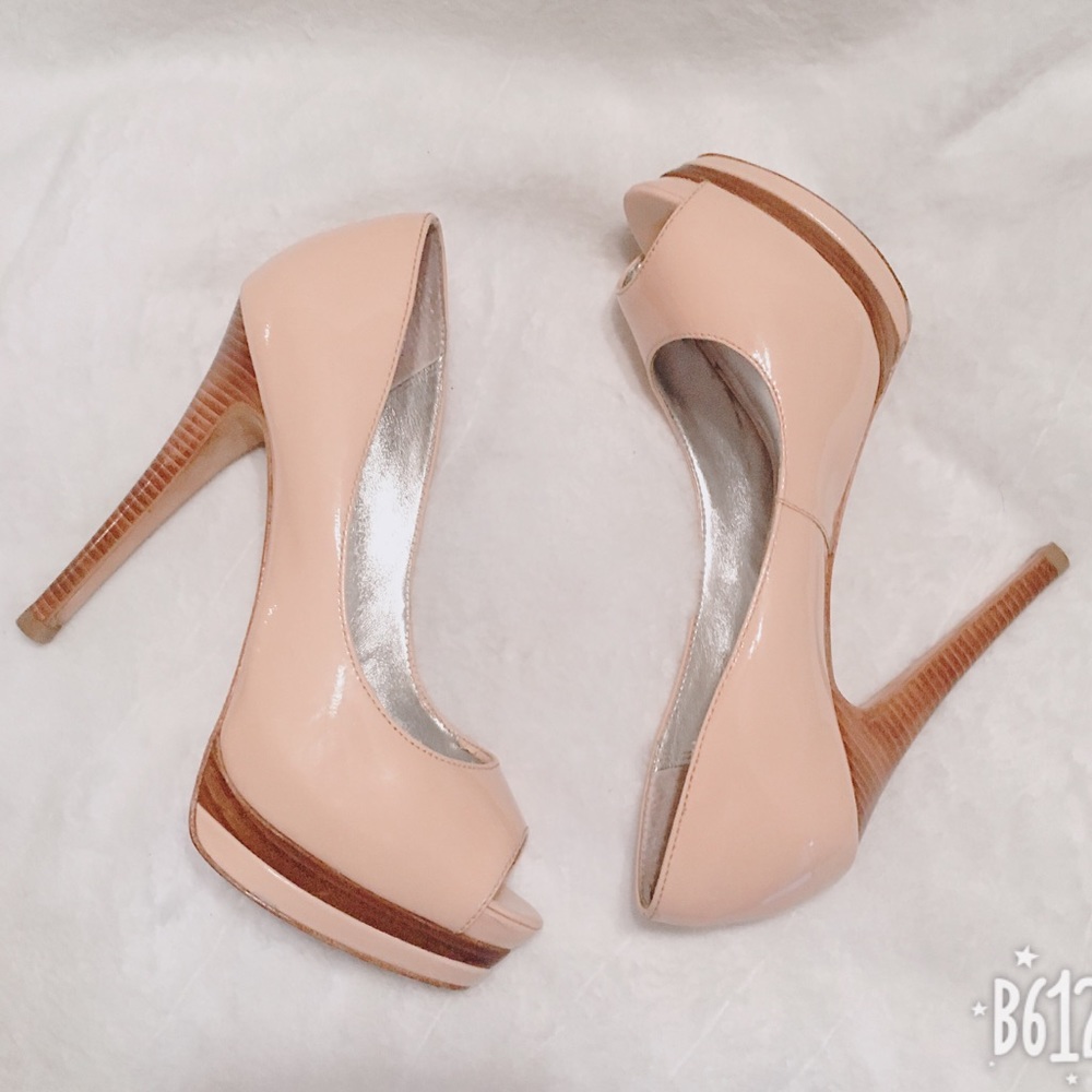 Platform Patent Stiletto Heels - Nude, Natural